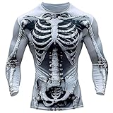 WINWUQB Herren-T-Shirt, Skelett, langärmelig, lustig, Grafik-T-Shirt, modisch, lässig, Rundhalsausschnitt, Urlaub, Pullover, ausgefallenes Festival-Kostüm, A-2-Beige, L