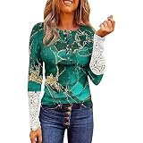 Oversize Pullover Damen, Festliches Oberteil Damen Longshirt Langarm Bauchfreies T Shirt Damen Langarm Schulterfreies Oberteil Shirts Long Pullover for Women Poloshirt Weiß (Dunkel Grün,3XL)