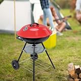 Whemyreat Kugelgrill mit Deckel, Rollbarer BBQ-Grill Holzkohlegrill für 4-8 Personen, 44 x 44 x 70cm Holzkohle Rundgrill mit großer Grillfläche und Verbrühungsschutzgriff Für Camping, Gartenparty, R