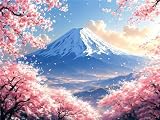 Kirschblüte Berg Fuji Diamond Painting Set, 5D Diamant Painting Bilder Kinder, DIY Round Voll Diamond Painting Erwachsene Bastelset, Kreuzstich Diamant Kunst Malerei für Decor Wohnwand 40x30cm k-800