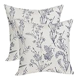 OFIRD Kissenbezug für Frühling und Sommer, 55,9 x 55,9 cm, marineblau, Blumenmuster, Wildblumen, Blätter, Pflanze, Überwurf-Kissenbezug, rustikaler dekorativer Kissenbezug für Zuhause, Sofa, Couch,