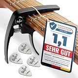 BELFORT® QuickPitch Kapodaster für Gitarre + 3 Plektren + Gratis eBook - Kinderleichte Bedienung, Capo für Gitarre (Westerngitarre, Akustikgitarre, Konzertgitarre, E-Gitarre, Ukulele) Gitarren Zubehö