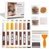 Möbelmarker Reparaturset,7 Stücke Natur Holzarbserie Holzmarker mit 2 Holzkitt Laminat Reparaturset - Einfache Restaurierung Ihres Holztischs, Schranks, Furniers Tür und N