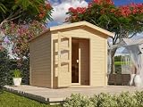 Karibu Gartensauna Saunahaus Outdoor Sparset mit Vorraum 38mm, außensauna inkl. Finnischer Saunaofen 9 KW mit Steuergerät, Outdoor Sauna 231x273x235cm, Gartensauna für 3