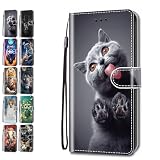 Leder Hülle für Samsung Galaxy S7 Edge Tasche mit Kartenfach Tierdruck Muster Schutzhülle Handyhülle Flip Case Klapphülle Cover Mädchen Jungs - Lustig