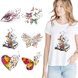 YAANBUNB 6 Stück Patches zum Aufbügeln Bügelflicken Schmetterling Bügelbilder Groß Thermotransfer Patches Aufbügelbilder Bunt Patch Sticker Kleidung Thermotransfer Bügelbilder für T-Shirt J
