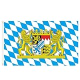 Woiltryn 2 Stück Bayern Flagge 90 x 150 cm, Deutschland Bayerische Lion Crest Große Fahnen für Oktoberfest Party Dekorationen, Bayern Fahne mit Messing-Ösen Wetterfeste Fahne für F