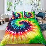 Loussiesd Regenbogen-Krawattenfarbe Bettbezug-Set Boho Psychedelic Bettwäsche-Set 135x200 cm für Frauen Mädchen Tie Dye bettwäsche Böhmischer Psychedelischer Wirbel M