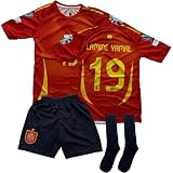 Boriverae Yamal #19 Spanien Trikot für Kinder Set 2025 Heim Rot Gelb – Trikot mit Shorts und Socken – Neu Saison – Jugendgröße – Fan Trikot Kids (164-Yamal-Spa)