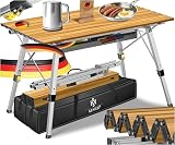 KESSER® Campingtisch faltbar Klapptisch mit Aluminiumrahmen Aufrollbare Tischplatte Falttisch klappbar Höhenverstellung 90x53cm - bis 100kg inkl. Tragetasche mit Trageband & Netztasche, Holz-Optik