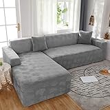 Dehnbarer Jacquard-Sofabezug mit Blattmuster, kratzfest, anthrazitgrau, Couch-Schild für Wohnzimmermöbel, 1-Sitzer, 90 - 140 cm, Sofa-Schonbezug mit Chaisel, passend für 1/2/3/4-Sitzer-S