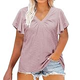 HOOUDO Sale Angebote Damen-T-Shirt mit kurzen Ärmeln, einfarbig, V-Ausschnitt, lockeres, lässiges Top Kasack Set Damen Schlafshirt Damen Kurzarm Schwarze Tunika Damen Kurzarm Mein Bestellung S