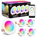 LED Einbaustrahler 8W (ersetzt 60W), RGBW mit APP-Steuerung 3 Zoll, Rund Deckenspots IP44 Warmweiß 2700K Einbauleuchte RGB Farbwechsel Farbige für Schrank, Küche, Wohnzimmer, Schlafzimmer (4er-Pack)