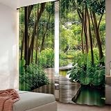 IKDZCM 2-teiliger Dschungelvorhang, tiefer Wald mit Holzsteg und Fluss, erfrischende exotische Natur, wild, für Schlafzimmer, Wohnzimmer, Esszimmer BxH/2x117x183