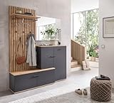 moebel-dich-auf Garderoben-Set Como anthrazit/Artisan Eiche Nb. Flurgarderobe Wandgarderobe Paneel + Schuhschrank + Spiegel optional mit Hochschrank (Garderobe)