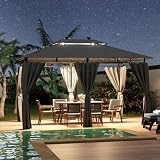 Devoko Garden Pavillon 3 x 4 m Wasserdicht Deluxe Gazebo, Plane Partyzelt, Metallrahmen Pavillon, Patio Gazebo für 6-8 Personen, Hellg