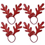 KFZR Weihnachts-Haarreif mit Rentiergeweih, Hirsch, Elch, für Damen und Mädchen, Party, Kostüm, Urlaub, 4 Stück (rot)