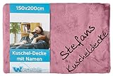 Wolimbo Kuscheldecke mit Namen - 200 x 150cm - Altrosa - für Erwachsene und Kinder - Wohndecke Sofadecke nach Wunsch Bestick