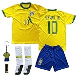 Gokaynex Neymar Jr. Brasilien #10 Kinder Fußballtrikot Set, 24/25 Neue Saison, Trikot und Shorts für Unisex, Sporttrikot, Fußball-Trainingstrikots (128,Gelb)