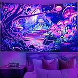 Cyiecw Schwarzlicht Wandteppich Aesthetic,UV Reaktive Pilz Deko Tapestry,Fluoreszierend Pflanzen Sternenhimmel Psychedelische Wald Wandtuch,Wandbehang Schlafzimmer Wohnzimmer Dekoration(200 * 150cm)
