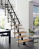Systemtreppe Atrium Dixi, schwarz, Geschosshöhe 222-300 cm, mit 70 cm Holzstufen in Buche N