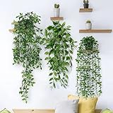 Betylifoy 3 Stück Künstliche Hängepflanzen Eukalyptus Blätter mit Töpfen 50-70cm Lang Wartungsfreie Künstliche Pflanzen Rebe für Hausgarten Indoor Outdoor Decor (Eucalyptus)