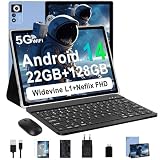 ZIOVO Tablet 10 Zoll Android 14 Tablet, 22GB RAM+128GB ROM(TF 1TB), 5G WLAN, Octa-Core, Widevine L1, 8000mAh, BT 5.0, 5MP+8MP, GPS, Tablet mit Tastatur, Maus - B