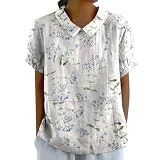 Blusenshirt Damen Sommer, Lose Einfarbig Oberteile Shirtjacken Bandeau-Tops Drucken T-Shirt Kurzarm V Ausschnitt Tees Sprücheshirts Wickelblusen Longtuniken Damen Oberteile S
