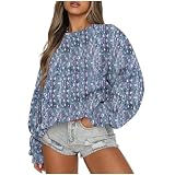 Übergroße Sweatshirts für Damen, Herbst/Winter, lässiger Pullover, Tops, gestreifter Druck, Rundhalsausschnitt, Teenager, Mädchen, Langarm-Shirts, Herbst, Y2K, Pullover, Hoodies, 008* Blau, 38