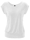 TrendiMax Damen T-Shirt Kurzarm Sommer Shirt Allover Druck Strech Bluse Casual Oberteil Basic Tops, Weiß Punkte, L