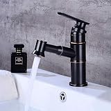 AITEKODVG Mischbatterie im europäischen Stil, Pump-Pull-Wasserhahn, Retro-Badezimmer-Wasserhahn, Aufsatzbecken, heißer und kalter Wasserhahn, Einloch-Wasserhahn, drehbare W