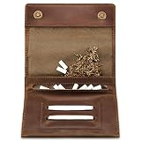 Indian Pearl Echtleder Tabaktasche mit extra Reißverschlußfach I Handgemachter Tabakbeutel I Drehertasche Leder, Tobacco Pouch, Drehbeutel, Drehtabak (Dunkelbraun/Dunkelbraun)