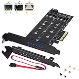 MZHOU Dual-M.2-SATA-III- und M2-zu-PCIe-3.0-X4-Adapterkarte - Hinzufügen von M.2-SSD-Geräten zu PC oder Motherboard, unterstützt 1 M.2-SATA-III-SSD (B-Key) und zweite M.2-PCIe-3.0-SSD