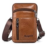 Hengwin Herren Schultertaschen Leder Umhängetasche Kleine Handytasche Männer Gürteltasche Vertikale Holster Hüfttasche für iPhone 16 Pro Max 16 Plus 15 14 13 Pro Max für Samsung Galaxy S24 S23 U