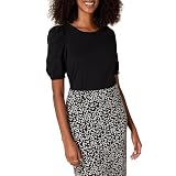 Amazon Essentials Damen Kurzärmliges T-Shirt mit Puffärmeln und Rundhalsausschnitt in klassischer Passform, Schwarz, M