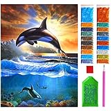 ARTULIO Diamond Painting Set - Delfine im Sonnenuntergang - 30x40 cm – 5D Diamant Painting Bilder, Diamond Painting Erw