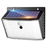 nipify Warmweiß Solar Bewegungsmelder Außen, 168LED Solarlampen Aussen, 3 Modi IP65 Wasserdicht Solarleuchte Wandleuchte, Solarstrahler Aussenleuchte für Wand Outdoor Garten Hausw