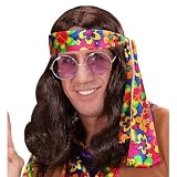 W WIDMANN MILANO Party Fashion - Perücke Hippie Dude, mit buntem Stirnband, Langhaarperücke, Flower Pow