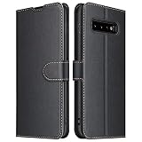 ELESNOW Hülle für Samsung Galaxy S10, Premium Leder Klappbar Wallet Schutzhülle Tasche Handyhülle für Samsung Galaxy S10 (Schwarz)