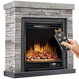KESSER® Elektrokamin Standkamin - Kamin elektrisch mit LED 3D-Flammeneffekt, Heizung Heizfunktion, Elektro 1800W Leistung, Timer, Thermostat, Fernbedienung, dimmbar, Steinoptik/G