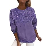 Oversize Shirt Damen 3/4 Arm Bluse Rundhals T-Shirt Pailletten Oberteile Große Größen Tunika Tops Glitzer Festlich Longshirt Blusen & Tuniken Für Damen Tops Longsleeve Oberteil Pullover S-5X