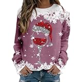 Hässliche Weihnachtspullover Damen Lustige Weihnachtswichtel Herbst Pullover Damen Weihnachtsdruck Oversized Hoodie Damen Damen Langarmshirt Weihnachten Pullover Damen Oversized Hoodie D