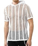 Casey Kevin Herren Fischnetz T-Shirt Kurzarm Shirts Muskel Transparent Shirts Männer Netzhemd Hoodie Streifenshirt Top N