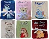 Wuff-Dogsworld Kuschlige Babydecke SUPER FLAUSCHIG Bestickt mit Namen und Datum Viele Farben für Jungen & M