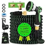 WEUE Gartenschlauch Flexibel 30M Flexibler Gartenschlauch mit 10 Funktionen Sprühdüse, Leicht, Anti-Verdrehung, 3450D Wasserschlauch 3-Lagen-Latexkern mit 3/4 Zoll & 1/2 Zoll Schlauchanschlussstück