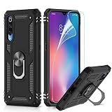 LeYi Hülle für Xiaomi Mi 9 Handyhülle,360 Grad Militärische Rüstung Cover TPU Bumper Schutzhülle mit HD Folie Schutzfolie für Case Xiaomi Mi 9 Handy Hüllen Schw