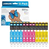 LOSMANN 551 XL Druckerpatronen Kompatibel für Canon PGI-550 CLI-551 für Pixma MX725 MX925 MX920 MG5650 MG5550 MG6650 iP7250 iX6850 iP7200 MG5400 MG6350 MG6450 MG5450 MG7150 MG7500 (12-Pack)
