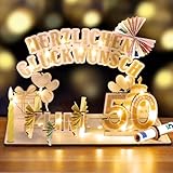 50. Geburtstag Frau Mann, Geldgeschenke Holz mit LED Lichterkette, Geschenk zum 50 Geburtstag Mann Frau, Geschenkideen zum 50 Geburtstag, Herzlichen Glückw