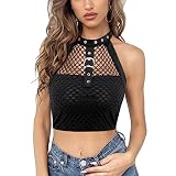 Naimo Damen Fischnetz Mesh Crop Top Sexy Hollow Out Heckholder Tank Top Rückenfrei Bluse Y2K Top Gothic Punk Ob