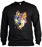 tolles Herren Sweatshirt Sweater mit Neon Motiv: Wolf - Geschenk Geburtstag Weihnachten Papa Mitbring